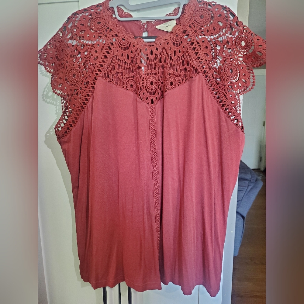 Perch by Blu-Pepper Crochet Top. Rust. Size 2x